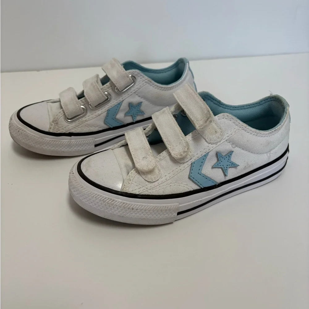 Converse Star Player Kids White/Blue Hook & Loop Low Top Sneakers US 12.5